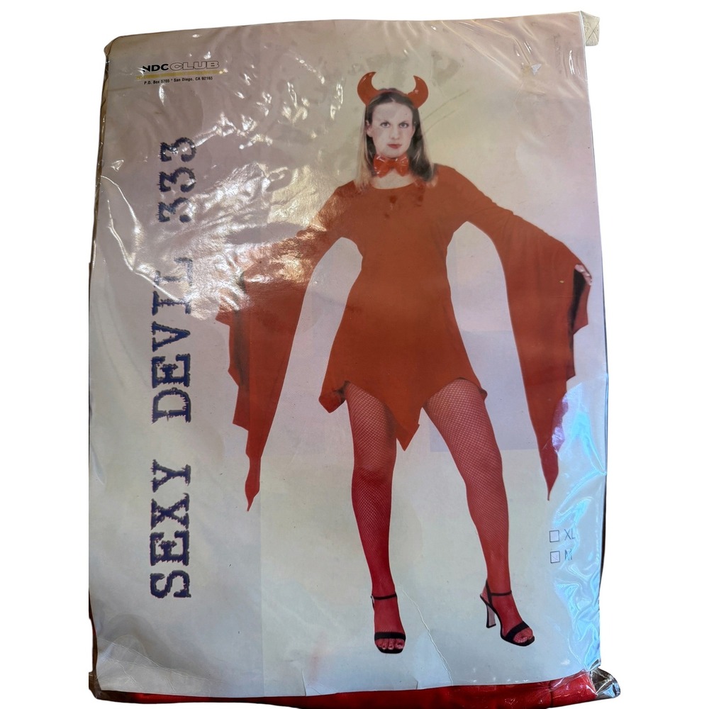 NDC Club Sexy Devil 333 Costume Red Bell Sleeve Dress New in Package M Vintage